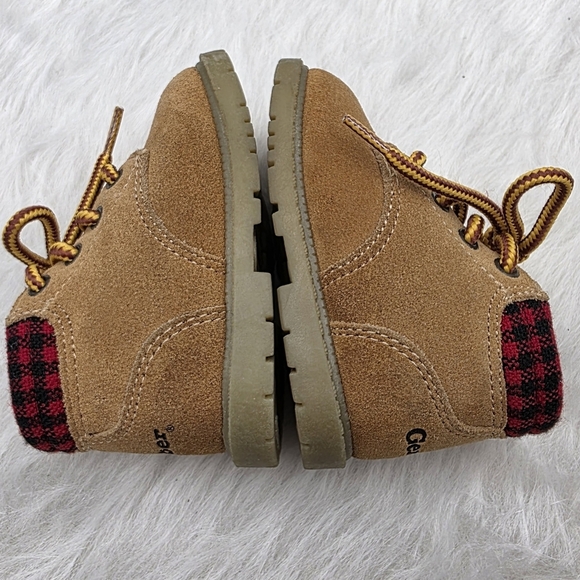 Gerber LaceUp Hiking Boots Tan Leather With Red And Black Checkered Ankle Size 4 - Picture 3 of 6